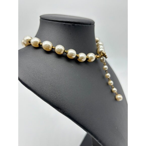 Vintage Miriam Haskell Baroque-Style Faux Pearl Choker-Necklace, Cluster Clasp - Picture 10 of 13